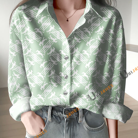 Unique Horse Mint Print Casual Long Sleeve Comfortable Shirt