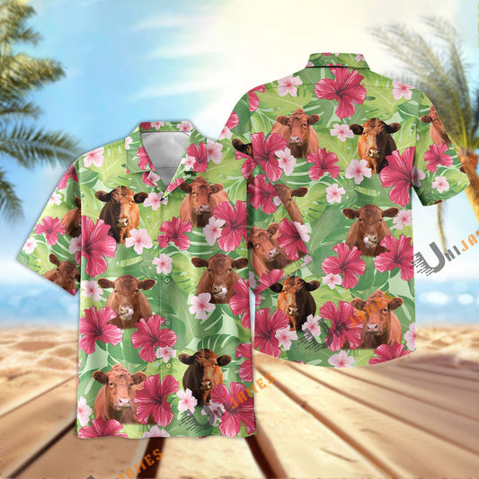 Uni Red Angus Green Summer Hawaiian Shirt
