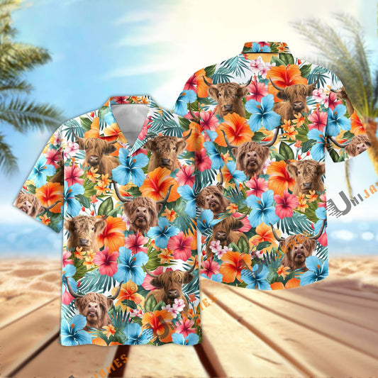 Uni Highland Blue Colorful Summer Pattern Hawaiian Shirt