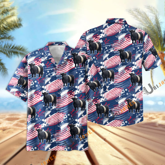 Uni Belted Galloway Flag Navy Hawaiian Shirt