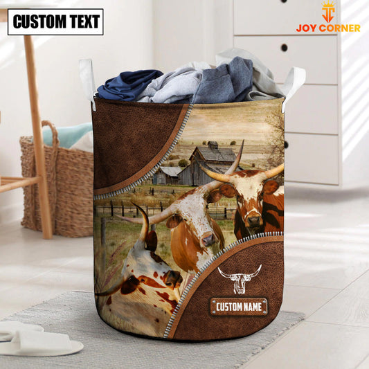 Uni Texas Longhorn Cow Custom Name Laundry Basket