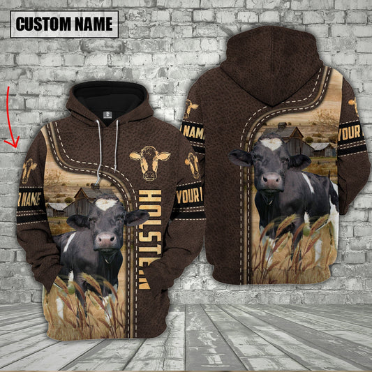Uni Holstein Cattle Brown Leather Personalized 3D Hoodie