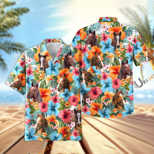 Uni Horse Blue Colorful Summer Pattern Hawaiian Shirt