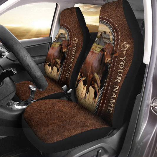 Uni Beefmaster Personalized Name Leather Pattern Car Seat Covers Universal Fit (2Pcs)