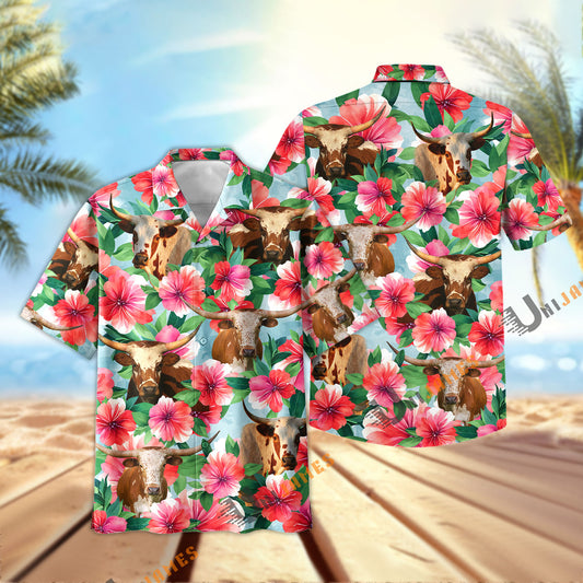 Uni Texas Longhorn Garish Floral Hawaiian Shirt