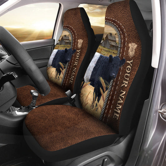 Uni Belted Galloway Personalized Name Leather Pattern Car Seat Covers Universal Fit (2Pcs)