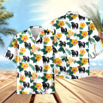 Uni Belted Galloway Summer Flamigo Flower Hawaiian Shirt