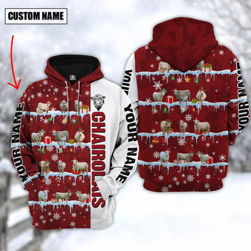 Uni Personalized Name Charolais Cattle Christmas 3D Hoodie