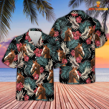 Uni Horse Dark Red Flowers Pattern Hawaiian Shirt