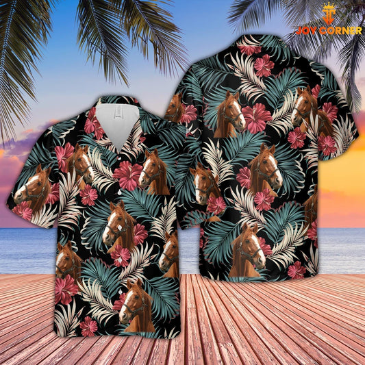 Uni Horse Dark Red Flowers Pattern Hawaiian Shirt