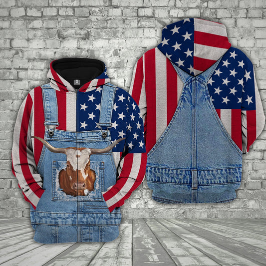 Uni Texas Longhorn Cattle US Flag Farm Personalized 3D Hoodie
