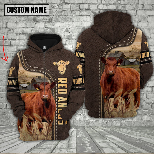 Uni Red Angus Cattle Brown Leather Personalized 3D Hoodie