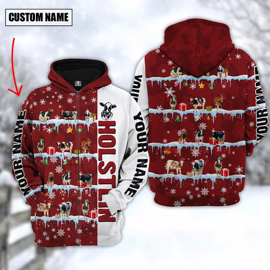 Uni Personalized Name Holstein Cattle Christmas 3D Hoodie