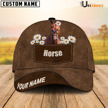 Uni Horse Daisy Flowers Brown Customized Name Cap