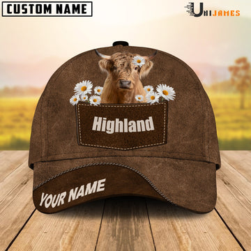 Uni Highland Daisy Flowers Brown Customized Name Cap