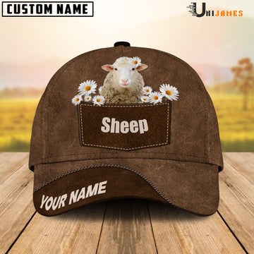 Uni Sheep Daisy Flowers Brown Customized Name Cap