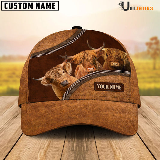 Uni Highland Happiness Leather Pattern Customized Name Cap