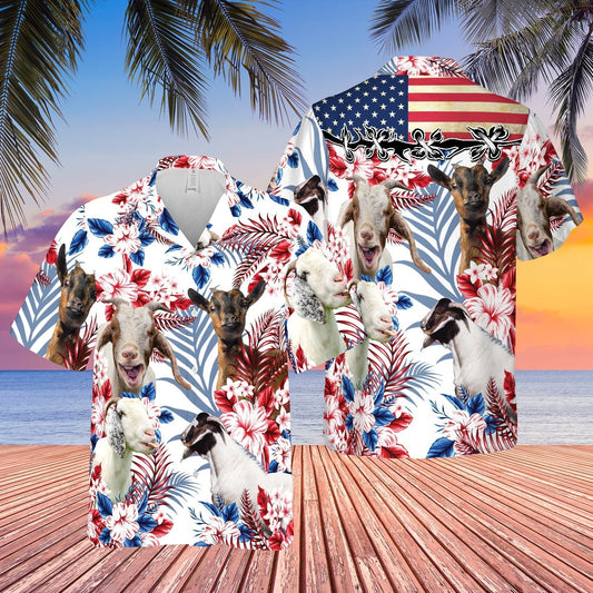 Unique Goat American Flag Flowers Hawaiian Shirt