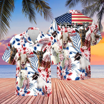 Unique Goat American Flag Flowers Hawaiian Shirt
