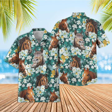 Unique Horse Floral Blue Summer 3D Hawaiian Shirt