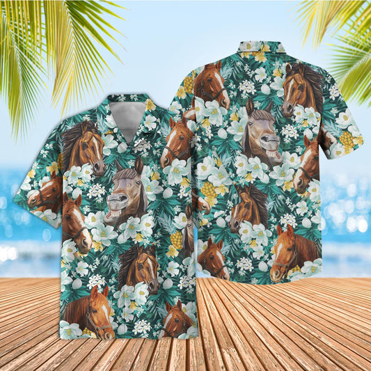 Unique Horse Floral Blue Summer 3D Hawaiian Shirt