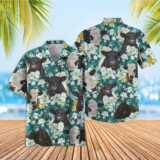 Unique Belted Galloway Floral Blue Summer 3D Hawaiian Shirt