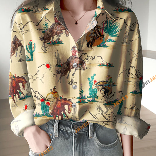 Unique Horse Cowboy Print Casual Long Sleeve Comfortable Shirt