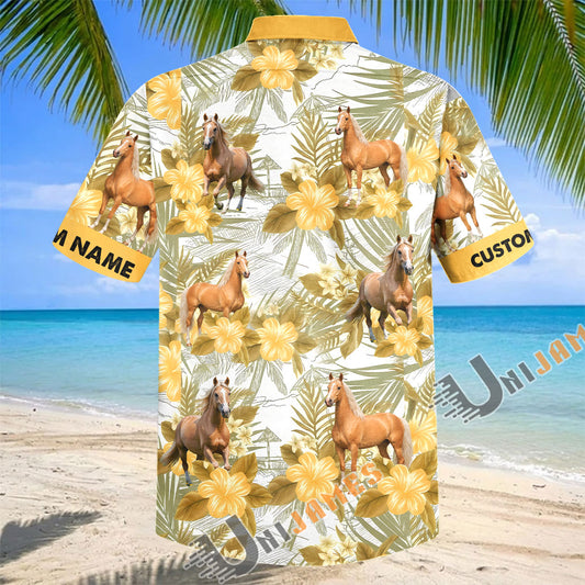Unijames Personalized Palomino Horse Yellow Hibiscus Hawaiian Shirt
