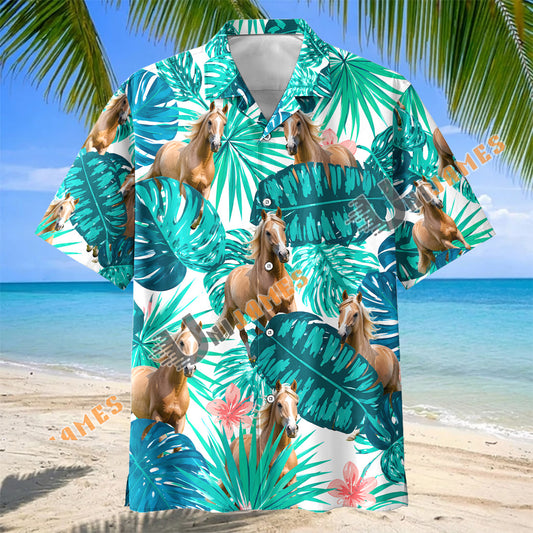 Unijames Palomino Horse In Tropical Leaves Pattern Hawaiian Shirt