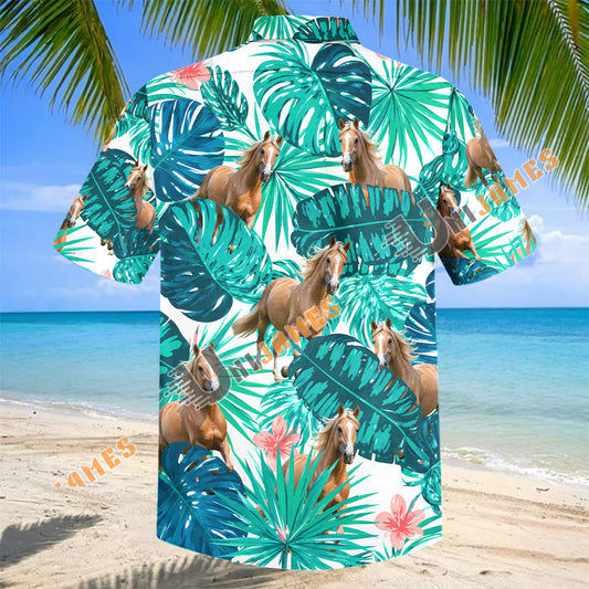 Unijames Palomino Horse In Tropical Leaves Pattern Hawaiian Shirt