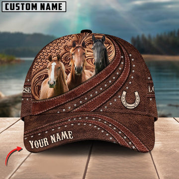 Unijames Three Horses Carving Leather Pattern Personalized Name Cap