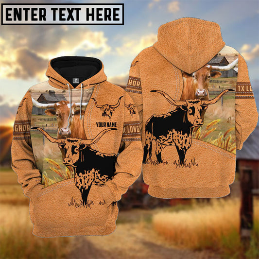 Uni Farm Personalized Name Texas Longhorn Light Brown Pattern 3D  Hoodie