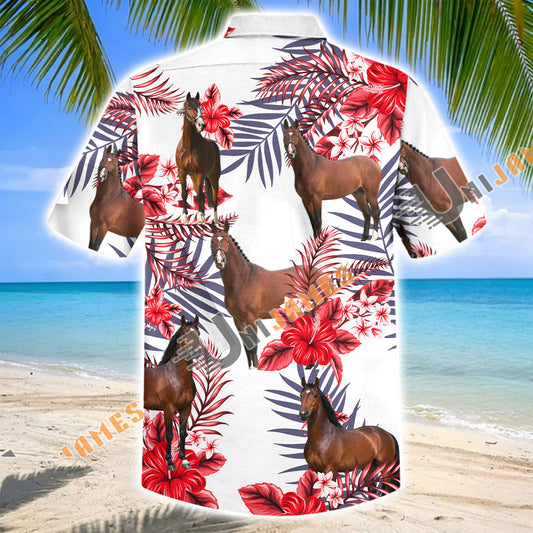 Unijames Warmblood Horse Red Hibiscus Tropical Hawaiian Shirt